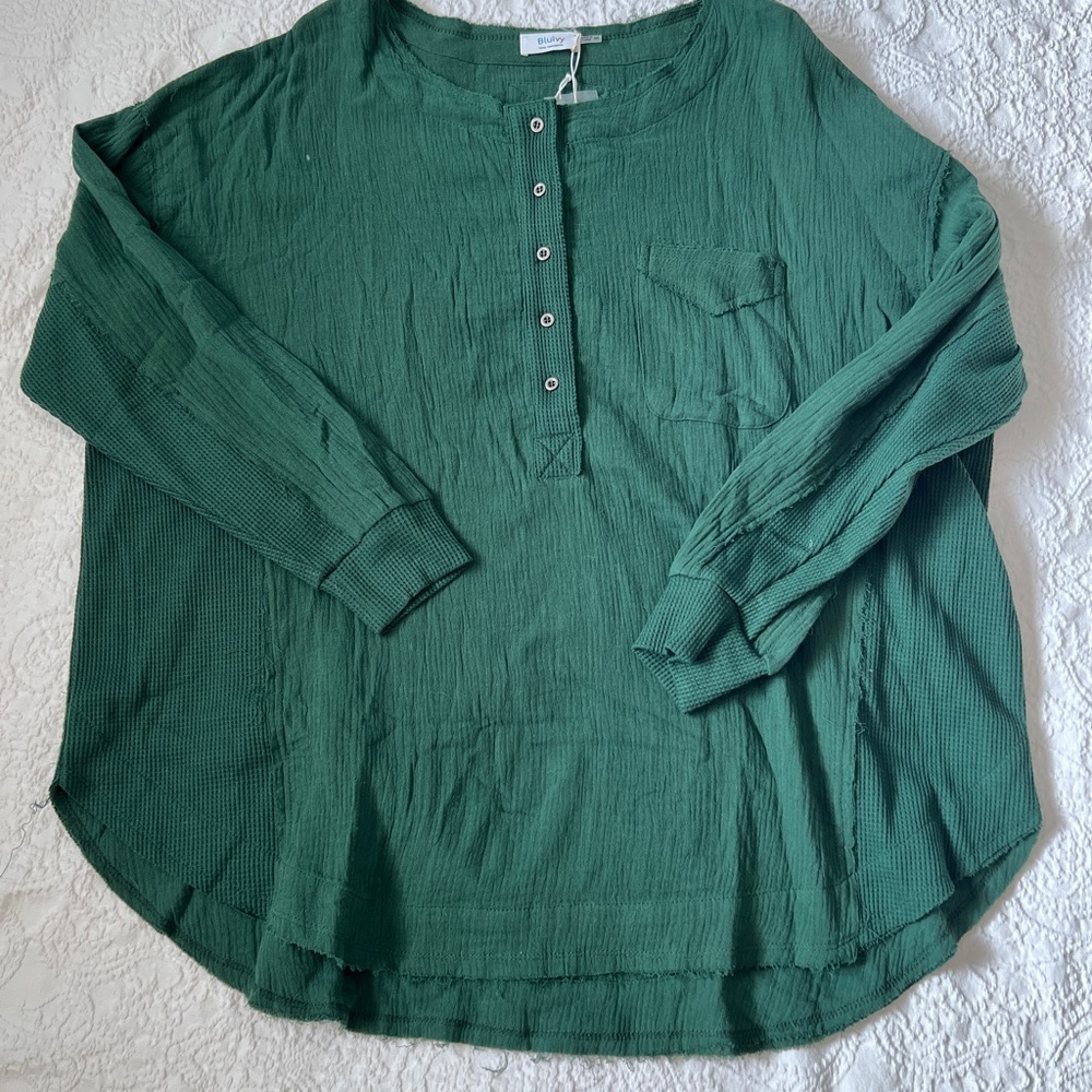 Bluivy Forest Green Knit Long Sleeve Henley Top.
